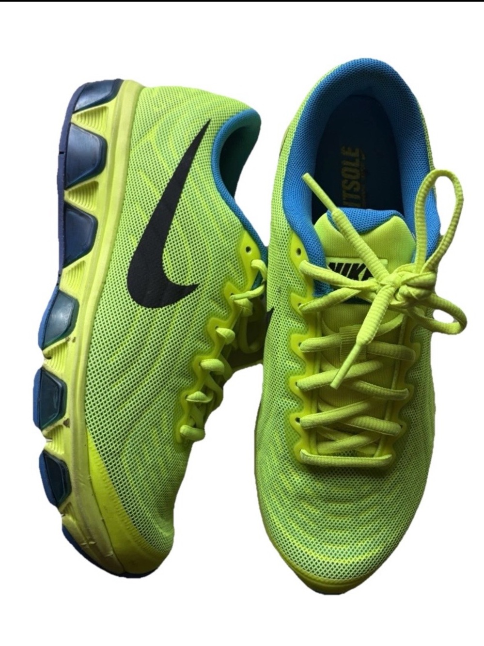 Nike mens Bright Lime Green and Navy Running Sneakers